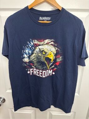 America 250 Patriotic July 4th Unisex Navy Graphic Tee with Freedom Eagle